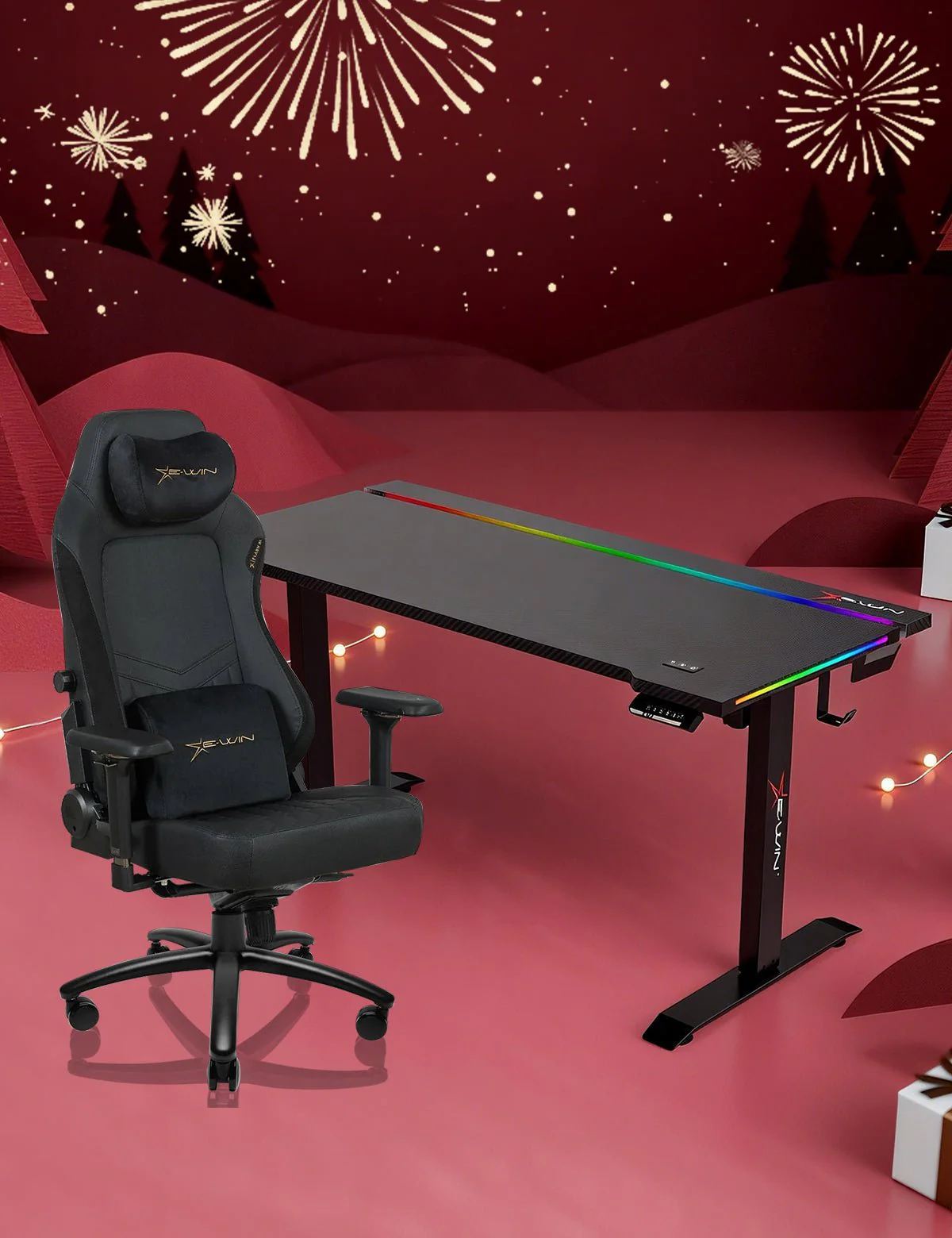 E-WIN Bravon Black Sit-to-Stand RGB Gaming Desk & Chair Bundle - Image 3