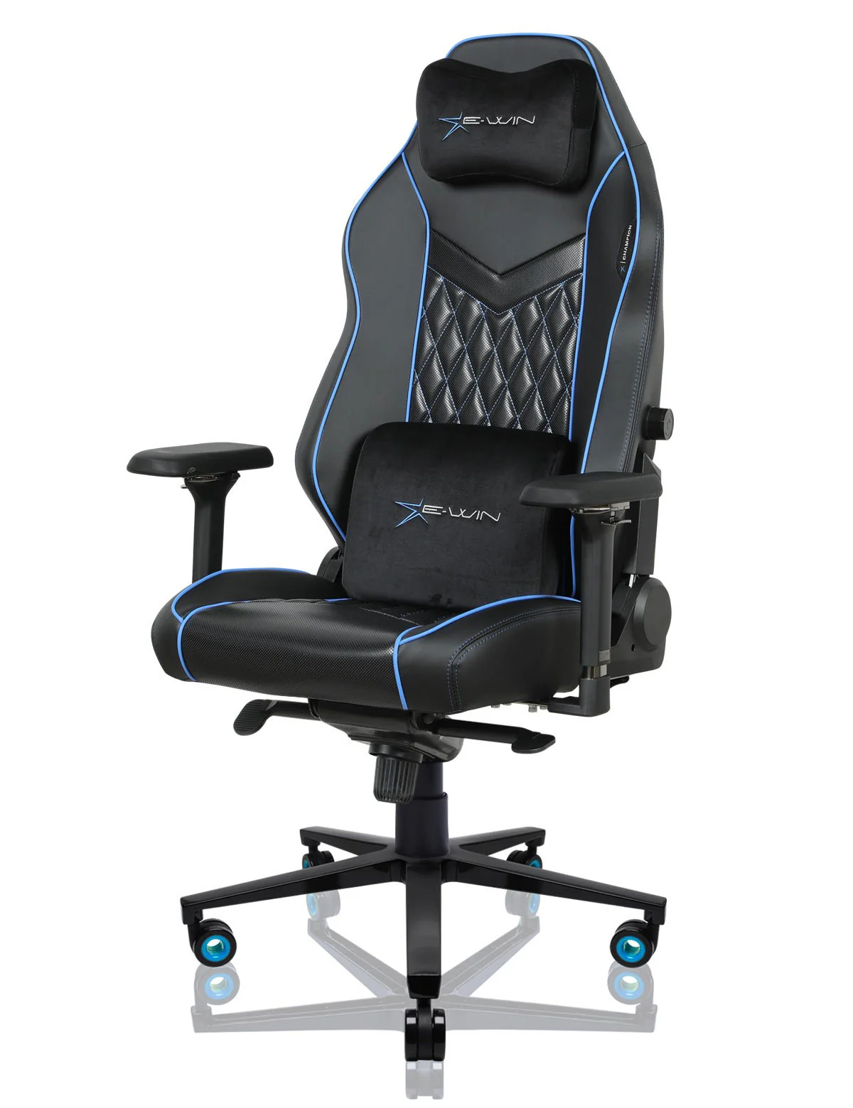 E-WIN Bravon Blue White Sit-to-Stand RGB Gaming Desk & Chair Bundle - Image 36