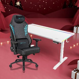 E-WIN Bravon Blue White Sit-to-Stand RGB Gaming Desk & Chair Bundle - Image 46