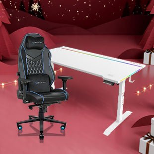 E-WIN Bravon Blue White Sit-to-Stand RGB Gaming Desk & Chair Bundle - Image 47