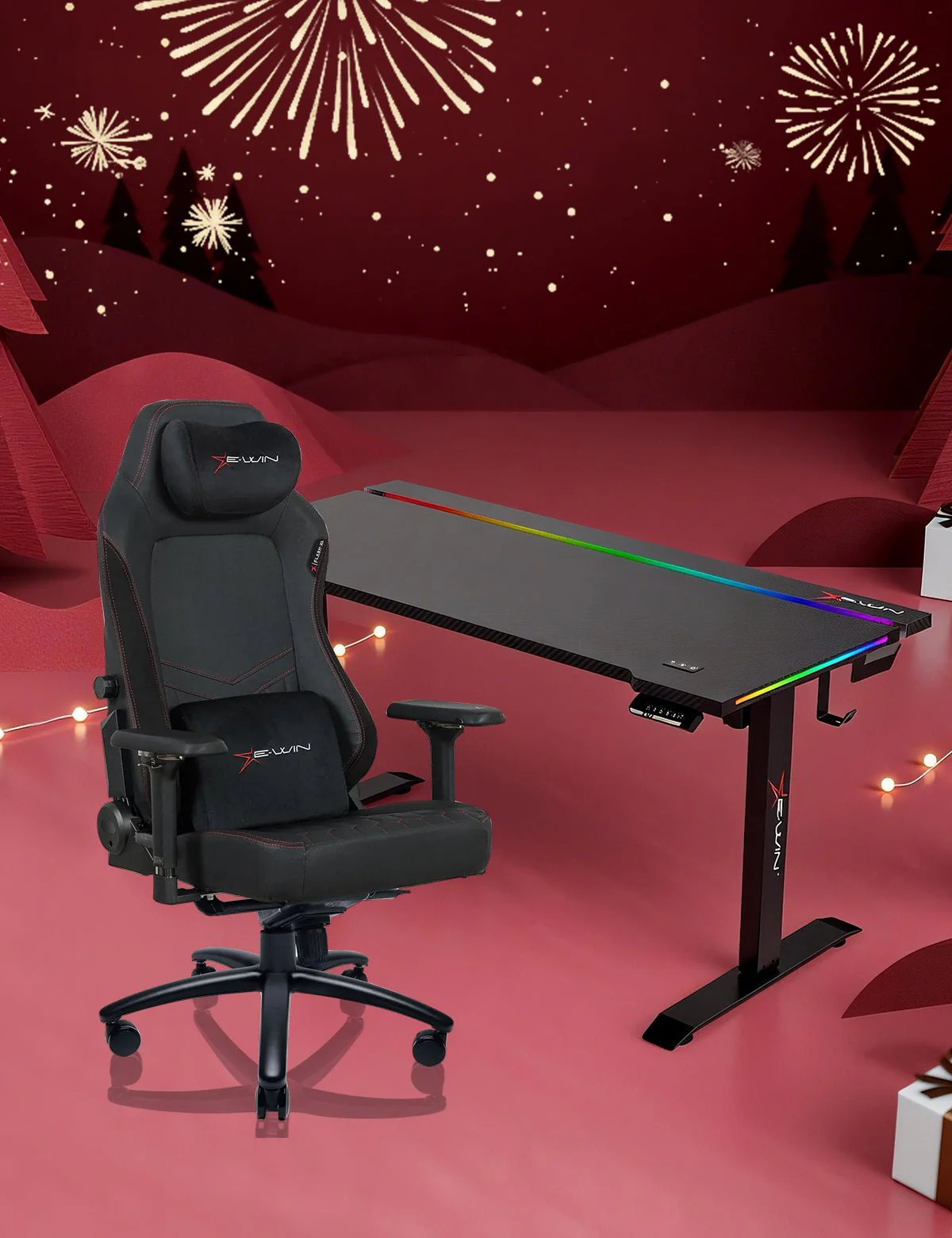 E-WIN Bravon Red Black Sit-to-Stand RGB Gaming Desk & Chair Bundle - Image 4