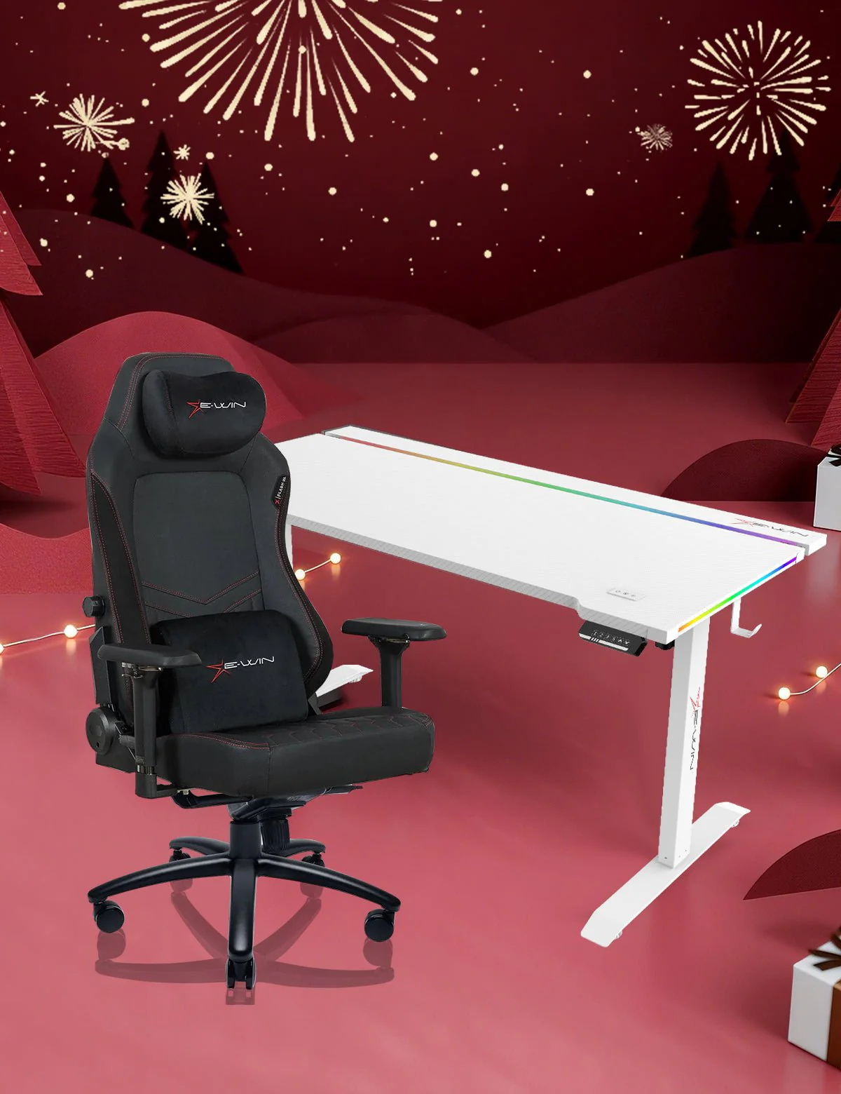E-WIN Bravon Red White Sit-to-Stand RGB Gaming Desk & Chair Bundle - Image 4