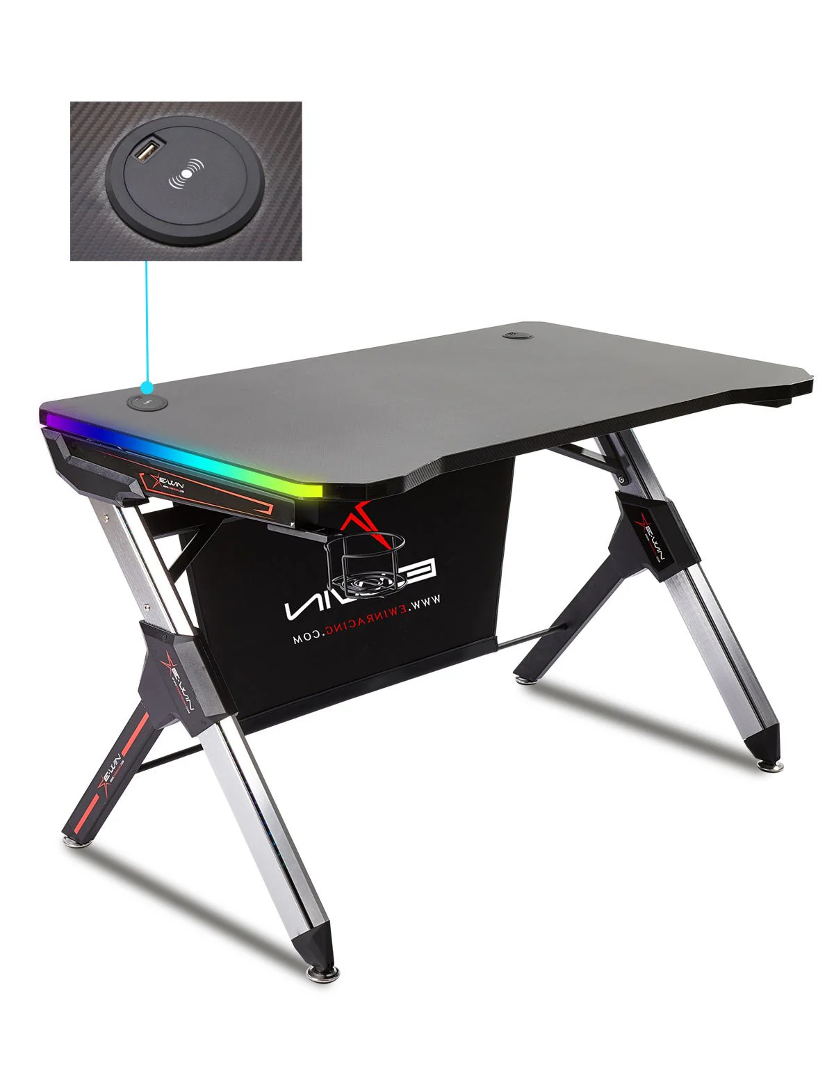 E-WIN Lux Luminis RGB Gaming Desk with Wireless Charging - Image 4