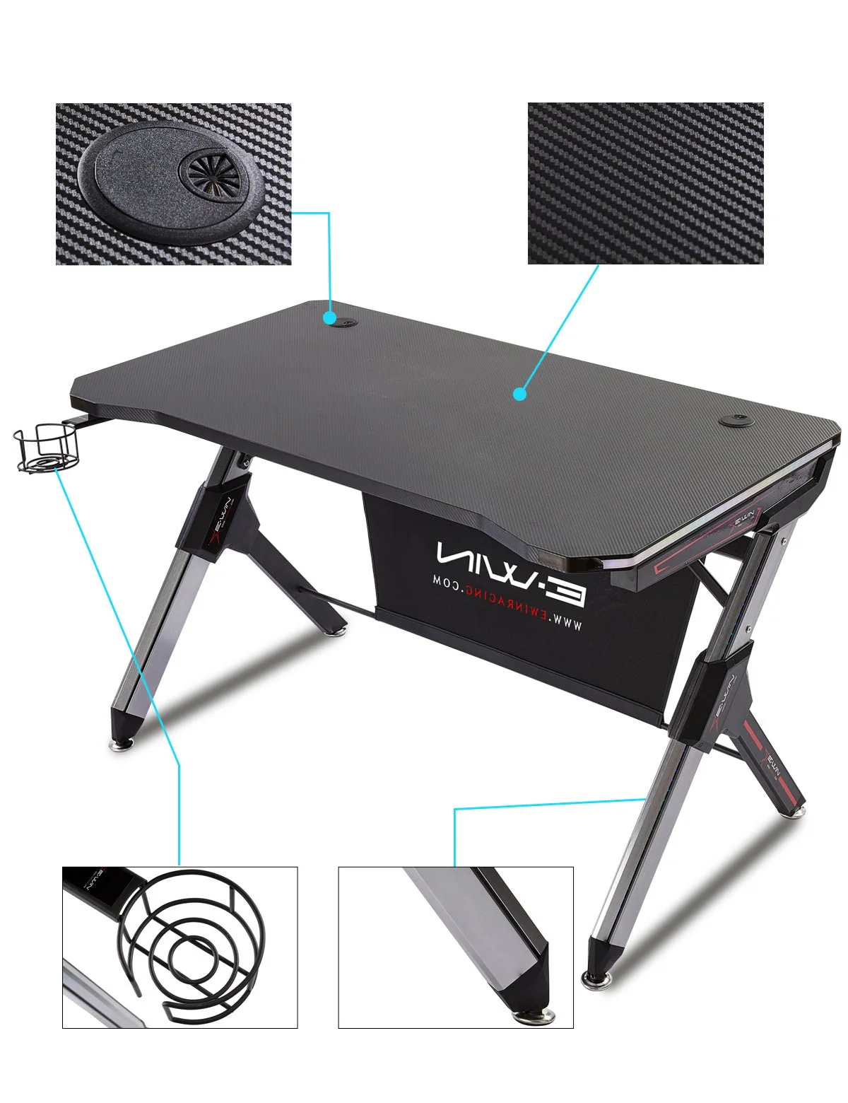 E-WIN Lux Luminis RGB Gaming Desk with Wireless Charging - Image 7